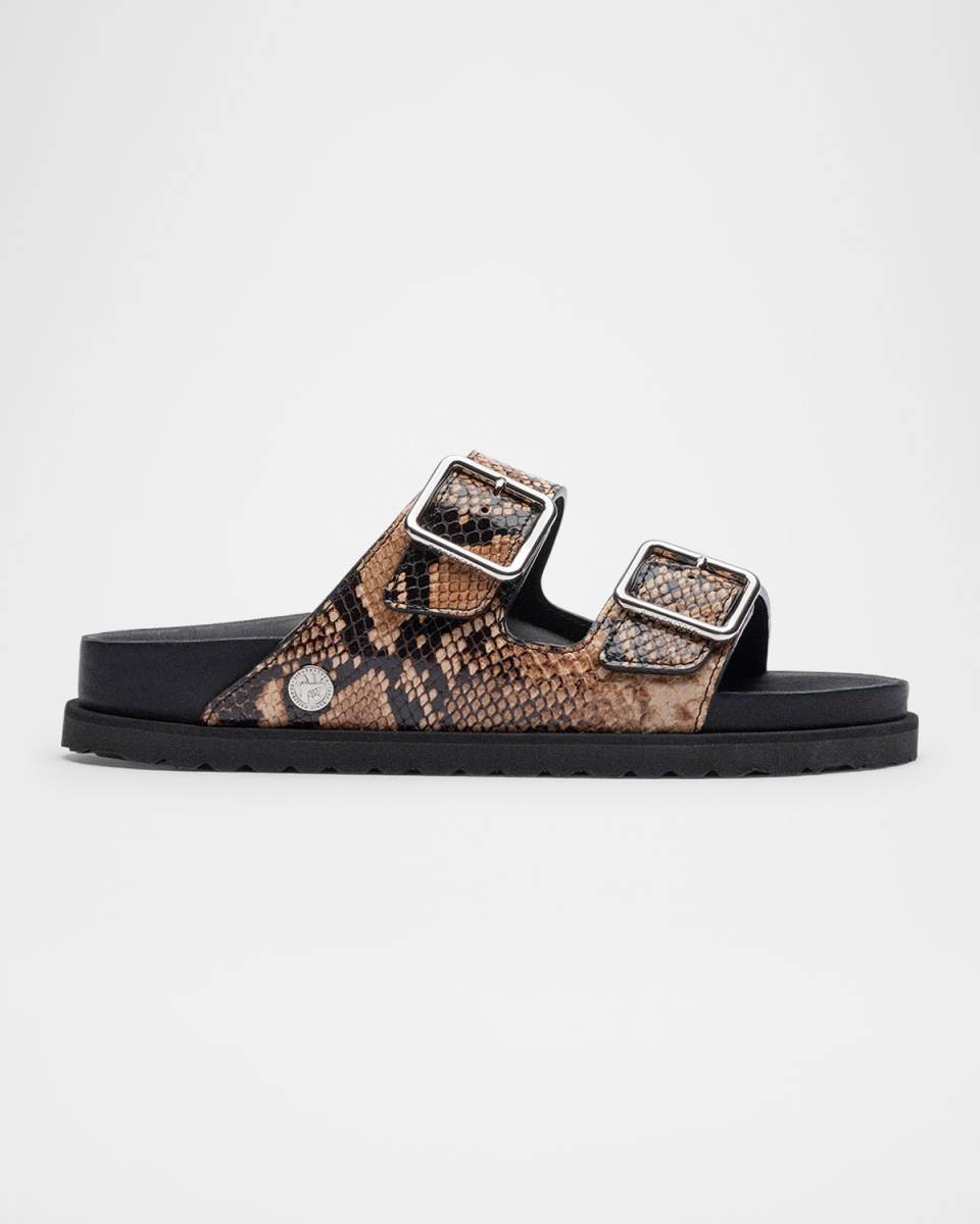 Arizona Snake-Embossed Dual-Buckle Slide Sandals